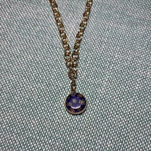 Elegant Gold and Blue Murano Glass Pendant Necklace